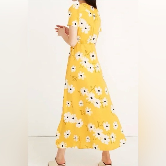 Madewell Yellow Wrap Midi Dress with White Floral Print - Picture 2 of 9